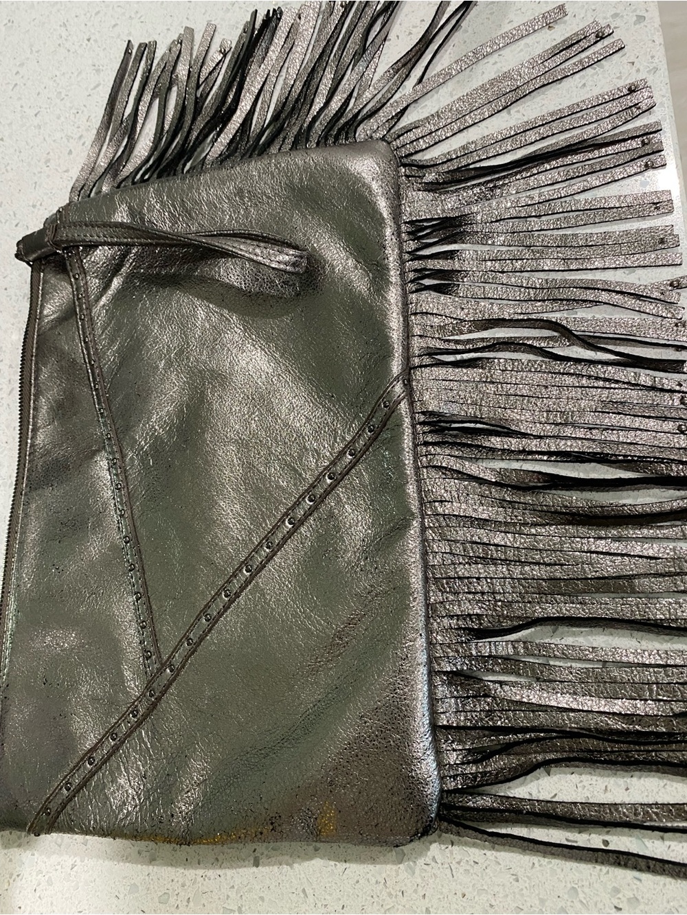 HOBO Metallic Black Fringe Leather Mini Skirt